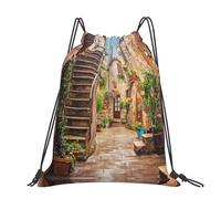 CHANGLEI Italian Street Grand sac à dos décontracté avec cordon de serrage imprimé, polyester résistant à l'eau, léger et durable, dos contrasté noir pour la gym, le yoga, les voyages