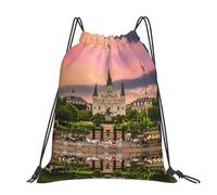 CHANGLEI Jackson Square Grand sac à dos décontracté avec cordon de serrage imprimé, polyester résistant à l'eau, léger et durable, dos contrasté noir pour la gym, le yoga, les voyages