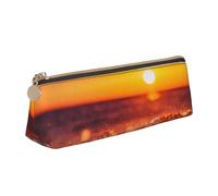 CHANGLEI Jolie trousse à crayons en cuir pour filles et garçons, motif coucher de soleil et vagues de mer, trousse à crayons légère et personnalisée, blanc, Taille unique, Organiseur de sac
