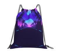 CHANGLEI Late Night Highway Grand sac à dos décontracté avec cordon de serrage imprimé en polyester résistant à l'eau, léger et durable, dos contrasté noir pour la gym, le yoga, les voyages