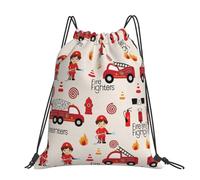 CHANGLEI Little Boys And Girls In Firefighters Grand sac à dos décontracté avec cordon de serrage imprimé Polyester résistant à l'eau, léger et durable, dos contrasté noir pour la gym, le yoga, les