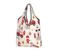 CHANGLEI Little Boys And Girls In Firefighters Sac de courses réutilisable pliable avec imprimé intégral Sac d'épicerie imperméable Pochette de transport compacte Capacité 22,7 kg Respectueux de