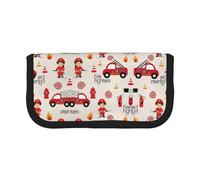 CHANGLEI Little Boys and Girls in Firefighters Trousse à crayons en toile robuste avec motif imprimé complet, double fermeture éclair, bordure noire contrastée, organiseur multi-usage