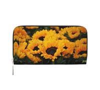 CHANGLEI Long portefeuille en cuir synthétique avec fermeture éclair autour du champ de tournesol jaune pour femme, sac à main multifonction avec poche pour pièces de monnaie, plusieurs emplacements