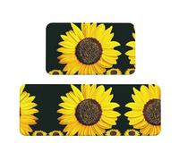 CHANGLEI Lot de 2 tapis de cuisine Bloom tournesol, en velours cristal, doux, absorbants, antidérapants, résistants à l'eau (imprimé intégral)