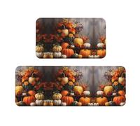 CHANGLEI Lot de 2 tapis de cuisine Fall Decor citrouilles en velours cristal, doux, absorbants, antidérapants, résistants à l'eau (imprimé intégral)