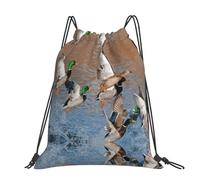 CHANGLEI Mallard Ducks Grand sac à dos décontracté avec cordon de serrage avec impression, polyester résistant à l'eau, léger et durable, dos contrasté noir pour la gym, le yoga, les voyages