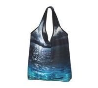 CHANGLEI Moon And Sea Sac de courses pliable réutilisable avec impression intégrale, imperméable, pochette de transport compacte, peut contenir 22,7 kg, respectueux de l'environnement, lavable en