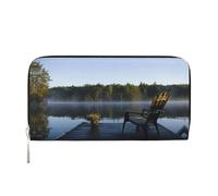 CHANGLEI Morning at The Lake Long portefeuille zippé en cuir synthétique pour femme, sac à main multifonction avec poche pour pièces de monnaie, plusieurs emplacements pour cartes et compartiments de