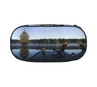 CHANGLEI Morning at The Lake Trousse à crayons à double fermeture éclair avec 4 emplacements pour stylos et poche en maille, légère et durable, pour l'école, le bureau ou le maquillage