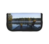 CHANGLEI Morning at The Lake Trousse à crayons en toile robuste avec motif imprimé complet, double fermeture éclair, bordure noire, organiseur multi-usage, Noir , Taille unique, Organiseur de sac