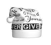 CHANGLEI Never Give Up Chapeau de Noël pour adulte avec pompon, imprimé sur toute la surface, chapeau de Père Noël festif pour fête de Noël, Nouvel An, polyester doux et moelleux
