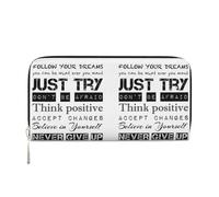 CHANGLEI Never Give Up Portefeuille en cuir synthétique avec fermeture éclair sur le pourtour pour femme, sac à main multifonction avec poche pour pièces de monnaie, plusieurs emplacements pour cartes