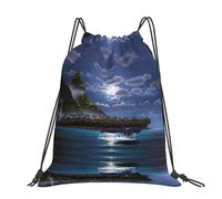 CHANGLEI Night Whale Grand sac à dos décontracté avec cordon de serrage imprimé, polyester résistant à l'eau, léger et durable, dos contrasté noir pour la gym, le yoga, les voyages