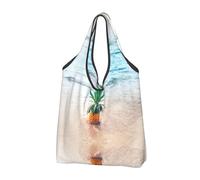 CHANGLEI Pineapple By The Sea Sac de courses réutilisable et pliable avec imprimé intégral Sac d'épicerie imperméable, pochette de transport compacte, peut contenir 22,7 kg, respectueux de