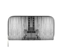 CHANGLEI Portefeuille en cuir synthétique avec motif de guitare sur vieux bois - Longue fermeture éclair autour du portefeuille pour femme - Portefeuille multifonction avec poche pour pièces de