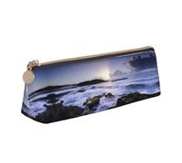 CHANGLEI Puerto Rico Trousse à crayons en cuir pour filles et garçons Motif plage de Porto Rico, blanc, Taille unique, Organiseur de sac