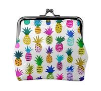 CHANGLEI Rainbow Ananas Porte-monnaie à deux volets en cuir imprimé double face pour cartes, espèces, pièces de monnaie, fermeture sécurisée pour femmes ou filles
