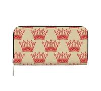 CHANGLEI Red Crown Long portefeuille à fermeture éclair en cuir synthétique pour femme, sac à main multifonction avec poche pour pièces de monnaie, plusieurs emplacements pour cartes et compartiments