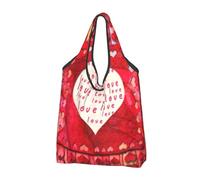 CHANGLEI Red Hearts Love Sac de courses pliable réutilisable avec imprimé intégral Sac d'épicerie imperméable Pochette de transport compacte Capacité 22,7 kg Respectueux de l'environnement Lavable en