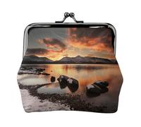 CHANGLEI Rock and Lake Under Sunset Porte-monnaie à deux volets en cuir imprimé double face pour cartes, espèces, pièces de monnaie, fermeture sécurisée pour femmes ou filles