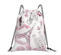 CHANGLEI Romantique Paris Butterfly Grand sac à dos décontracté avec cordon de serrage imprimé, polyester résistant à l'eau, léger et durable, dos contrasté noir pour la gym, le yoga, les voyages