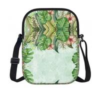 CHANGLEI Sac à bandoulière avec motif feuilles vertes avec imprimé, tissu Oxford 600D léger, résistant à l'eau, résistant aux rayures, fermeture éclair + rabat tournant