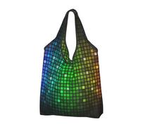 CHANGLEI Sac de courses carré coloré réutilisable avec impression intégrale, imperméable, pochette de transport compacte, peut contenir 22,7 kg, respectueux de l'environnement, lavable en machine