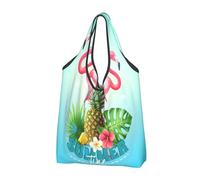 CHANGLEI Sac de courses pliable réutilisable avec imprimé flamant rose tropical, sac d'épicerie, sac de transport compact, peut contenir 22,7 kg, respectueux de l'environnement, lavable en machine