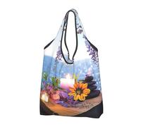 CHANGLEI Sac de courses réutilisable et pliable avec pierres de massage avec motif floral - Sac d'épicerie imperméable - Pochette de transport compacte - Peut contenir 22,7 kg - Respectueux de