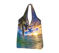 CHANGLEI Sac de courses réutilisable pliable avec motif palmier tropical hawaïen, sac d'épicerie, sac de transport compact, peut contenir 22,7 kg, respectueux de l'environnement, lavable en machine