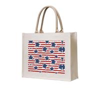 CHANGLEI Sac fourre-tout en toile robuste et écologique avec imprimé double face, motif drapeau à rayures et étoiles rouges et blanches, poignées de transport confortables et durables