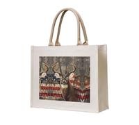 CHANGLEI Sac fourre-tout en toile robuste et écologique avec motif drapeau américain, grand sac de courses réutilisable avec impression double face, poignées de transport confortables et durables