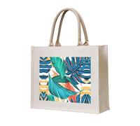 CHANGLEI Sac fourre-tout en toile robuste et écologique avec motif feuilles de palmier tropicales, grand sac de courses réutilisable avec impression double face, poignées de transport confortables et