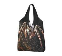CHANGLEI Scary Spider Sac de courses réutilisable pliable avec impression intégrale, imperméable, pochette de transport compacte, peut contenir 22,7 kg, respectueux de l'environnement, lavable en