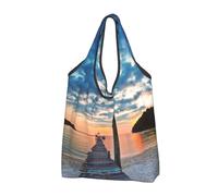 CHANGLEI Sea At Sunset Sac de courses réutilisable pliable avec impression intégrale, imperméable, pochette de transport compacte, peut contenir 22,7 kg, respectueux de l'environnement, lavable en