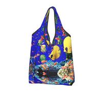 CHANGLEI Sea Fish Sac de courses pliable réutilisable avec imprimé intégral Sac d'épicerie imperméable Pochette de transport compacte Capacité 22,7 kg Respectueux de l'environnement Lavable en machine