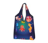 CHANGLEI Sea Life Sac de courses réutilisable et pliable avec impression intégrale, imperméable, pochette de transport compacte, peut contenir 22,7 kg, respectueux de l'environnement, lavable en