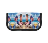CHANGLEI Sea to Shining Sea Trousse à crayons patriotique en toile robuste avec motif imprimé complet, double fermeture éclair, bordure noire contrastée, organiseur multi-usage