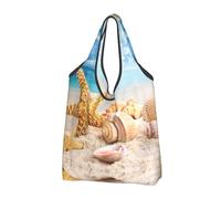 CHANGLEI Seashells On Beach Sac de courses réutilisable pliable avec impression intégrale, sac d'épicerie, sac de transport compact, peut contenir 22,7 kg, respectueux de l'environnement, lavable en
