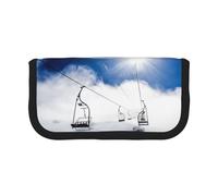 CHANGLEI Ski Lift at Sunshine Trousse à crayons en toile robuste avec motif imprimé complet, double fermeture éclair, bordure noire contrastée, organiseur multi-usage, Noir , Taille unique, Organiseur