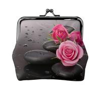 CHANGLEI Spa Stone and Rose Flowers Porte-monnaie à deux volets en cuir imprimé double face pour cartes, espèces, pièces de monnaie, fermeture sécurisée pour femmes ou filles