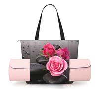 CHANGLEI Spa Stone And Rose Flowers Sac de tapis de yoga pour femme avec impression intégrale, sac de gym léger en polyester, poche ouverte sur le devant pour tapis de yoga, serviette