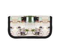 CHANGLEI Stone House - Trousse à crayons en toile robuste avec motif imprimé complet, double fermeture éclair, bordure noire contrastée, organiseur multi-usage, Noir , Taille unique, Organiseur de sac