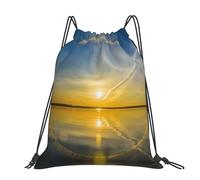 CHANGLEI Sunrise Horizon Grand sac à dos décontracté avec cordon de serrage imprimé en polyester résistant à l'eau, léger et durable, dos contrasté noir pour la gym, le yoga, les voyages