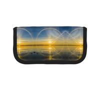 CHANGLEI Sunrise Horizon Trousse à crayons en toile robuste avec motif imprimé complet, double fermeture éclair, bordure noire, organiseur multi-usage, Noir , Taille unique, Organiseur de sac