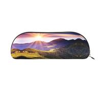 CHANGLEI Sunshine in Mountains Jolie trousse de rangement en cuir avec imprimé léger pour papeterie cosmétique, doré, Taille unique, Organiseur de sac