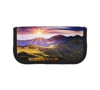 CHANGLEI Sunshine in Mountains Trousse à crayons en toile robuste avec motif imprimé complet, double fermeture éclair, bordure noire contrastée, organiseur multi-usage, Noir , Taille unique