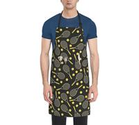 CHANGLEI Tablier humoristique en polyester imperméable avec 2 poches pour homme et femme - Motif raquettes de tennis et balles de tennis, Noir , taille unique