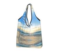 CHANGLEI The Beach With Sea Birds Sac de courses réutilisable pliable avec imprimé intégral Sac d'épicerie imperméable Pochette de transport compacte Capacité 22,7 kg Respectueux de l'environnement